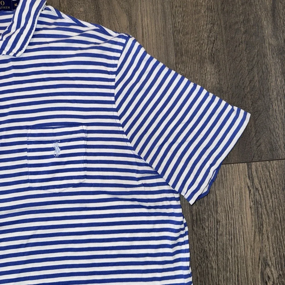 Polo Ralph Lauren Blue Label Men's Blue & white Striped Golf Preppy polo XL